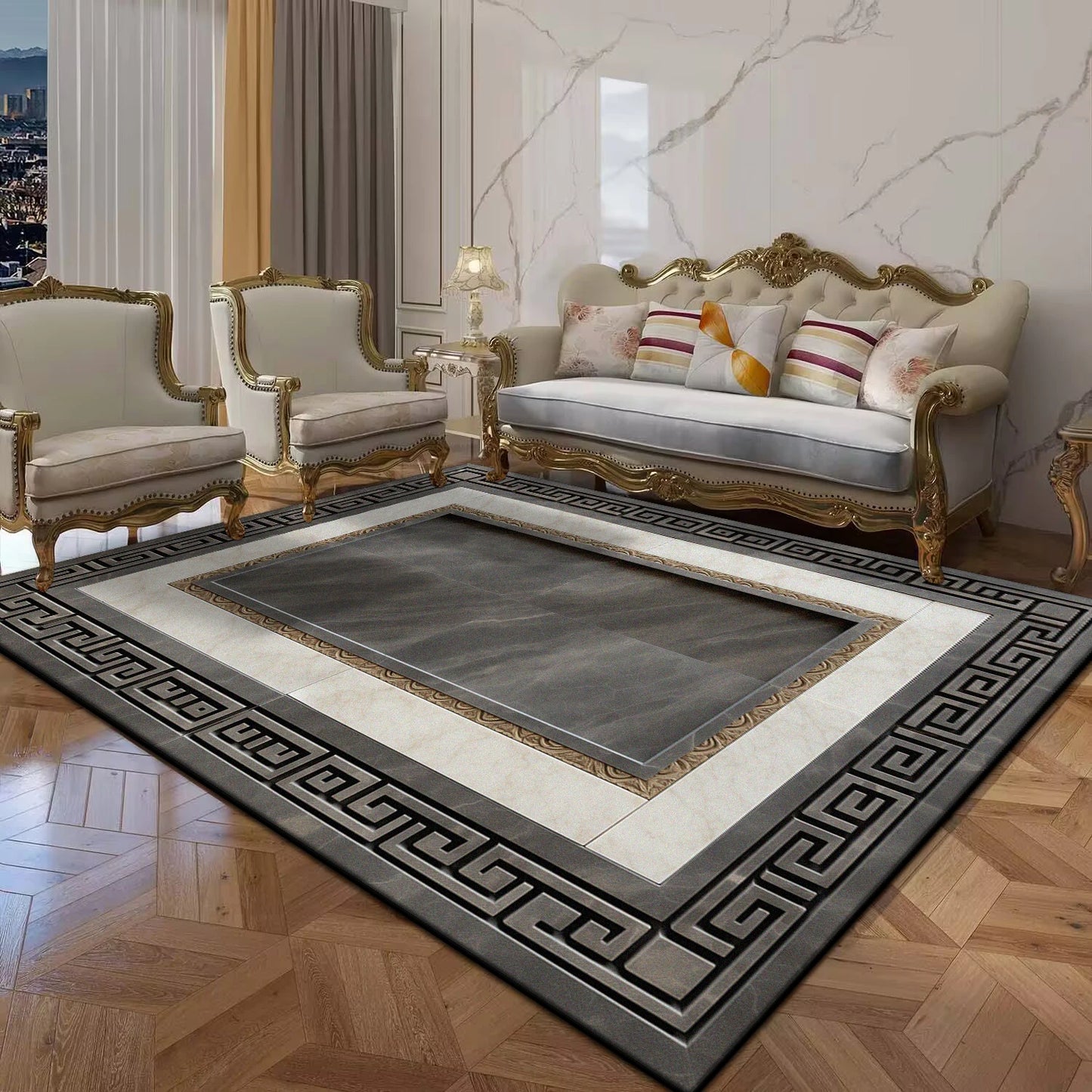 Black Gold Marble Luxury Carpet for Living Room Decorations Sofa Table Large Area Rugs Balcony Long Floor Mat Anti-slip Doormat