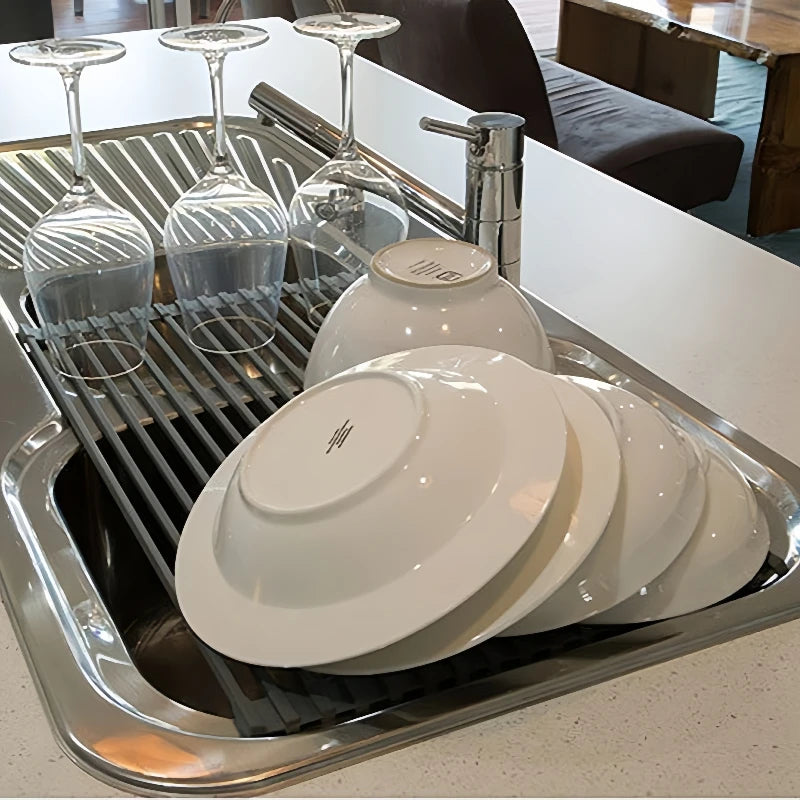 Folding Dish Drying Rack Sink Draining Shelf Vegetable Fruit Washing Stand Cutlery Storage Holder Kitchen Organization Accessory