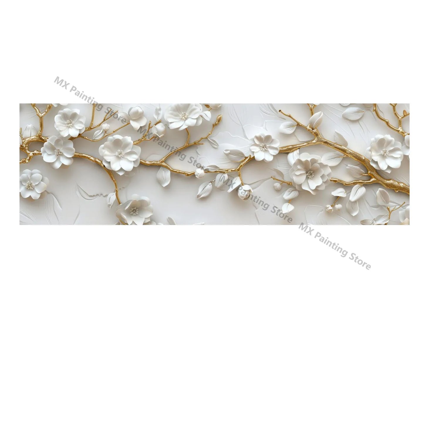Abstract Floral Canvas Paintings,Modern Print White Flowers With Gold Branches And Leaves Posters,Nordic Living Room Decor Gift