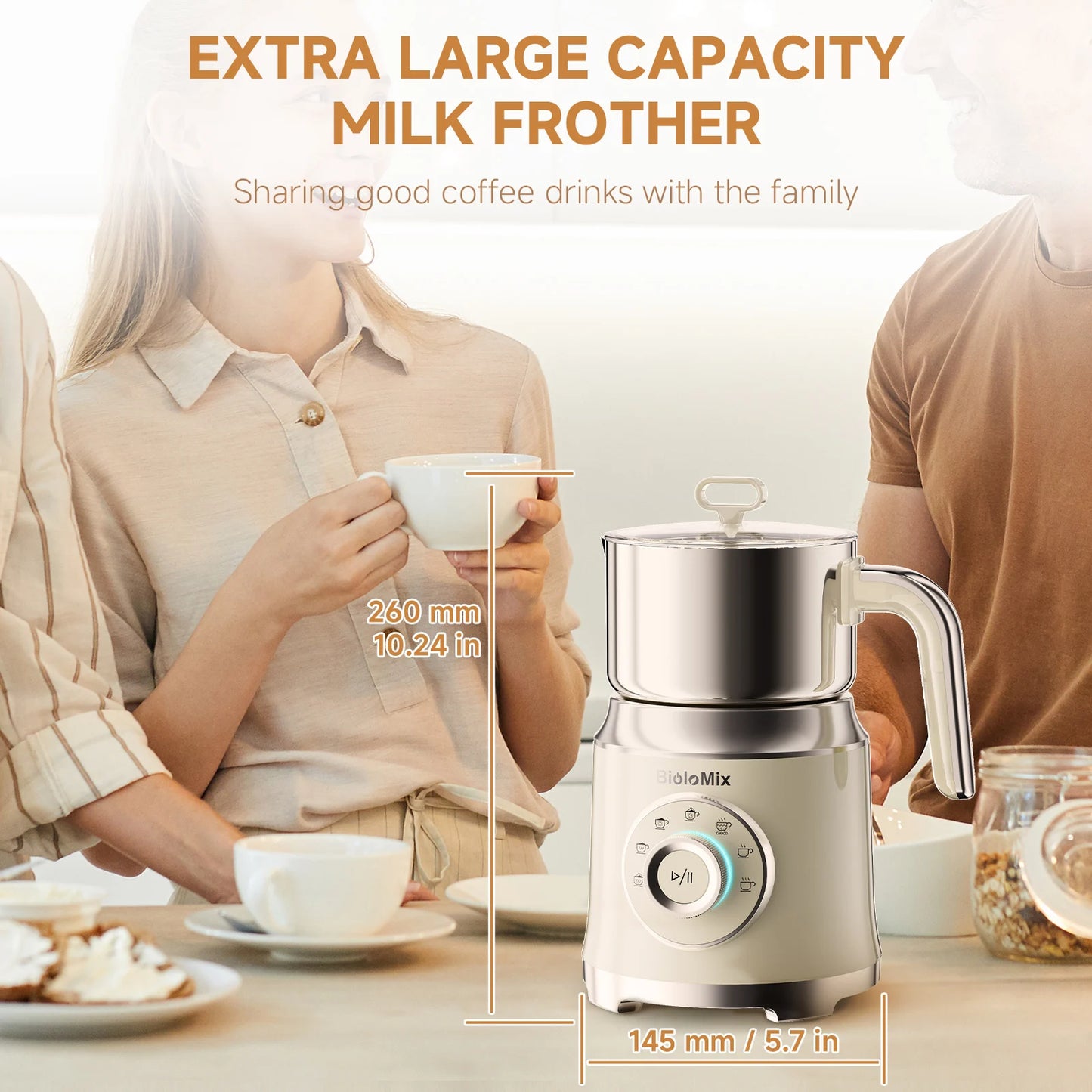 BioloMix 7-in-1 Steamer Detachab Electric Milk Frother Automatic Hot/Cold Foam Maker for Coffee, Hot Chocolate Dishwasher Safe