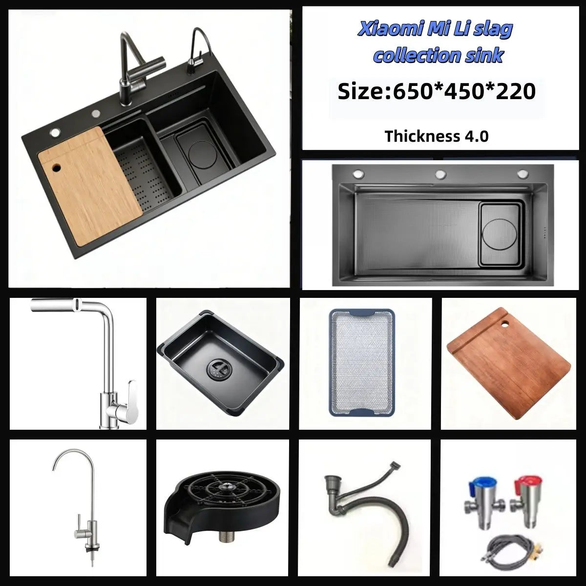 Large Single-basin Sink Drain Multifunctional Smart Kitchen Sink Nano-embossed Slag Collection Sink