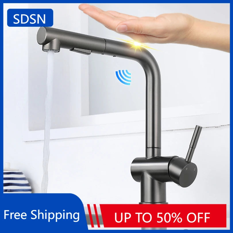 White Touch Kitchen Sink Faucets Hot Cold Pull Out Kitchen Sink Mixer Tap 304 Stainless Steel Sensor Touch on Kitchen Faucet