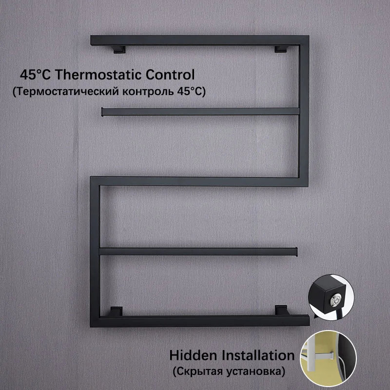 Black/Chrome Electric Towel Rack.Bathroom Electric Heated Towel Rail.Smart Towel Warmer.Creative Bath Towel Radiator.Hidden Wire
