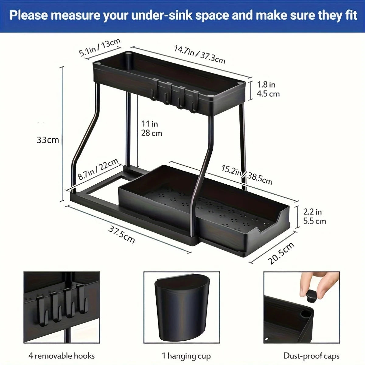1pc Laoyeboubi 2-Tier Plastic Storage Organizer Pull-Out Drawer Kitchen Bathroom Space-Saving Durable Large Capacity