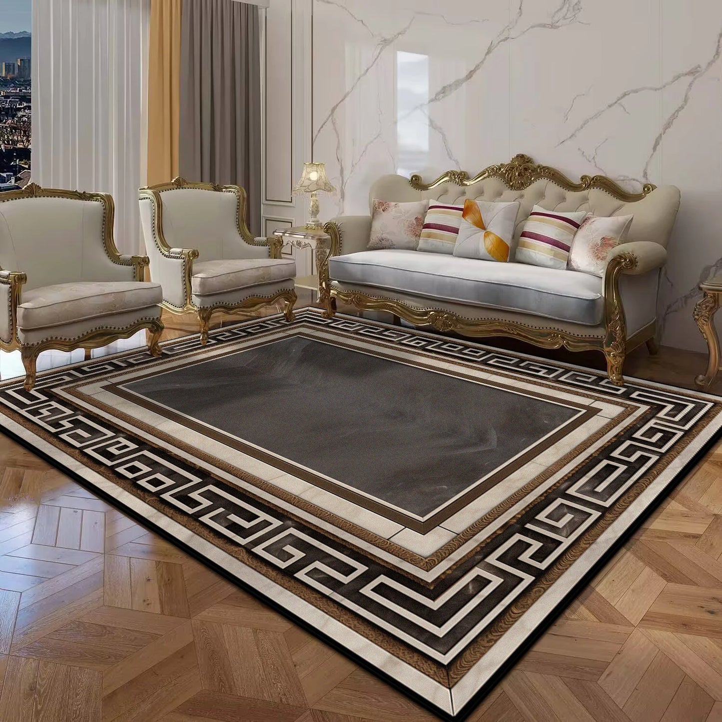 Black Gold Marble Luxury Carpet for Living Room Decorations Sofa Table Large Area Rugs Balcony Long Floor Mat Anti-slip Doormat