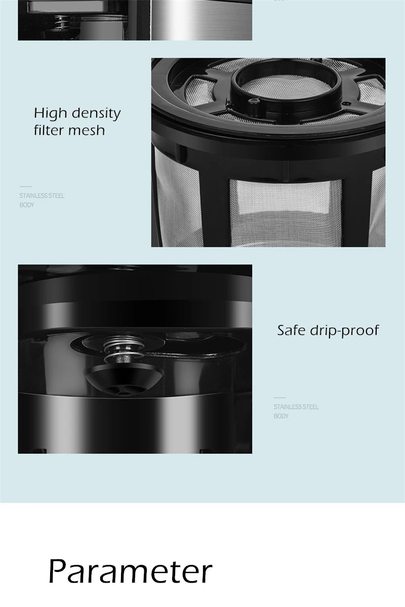 Fully automatic American coffee machine，Coffee beans or powder can be used，Electric grinding drip coffee machine 2-in-1