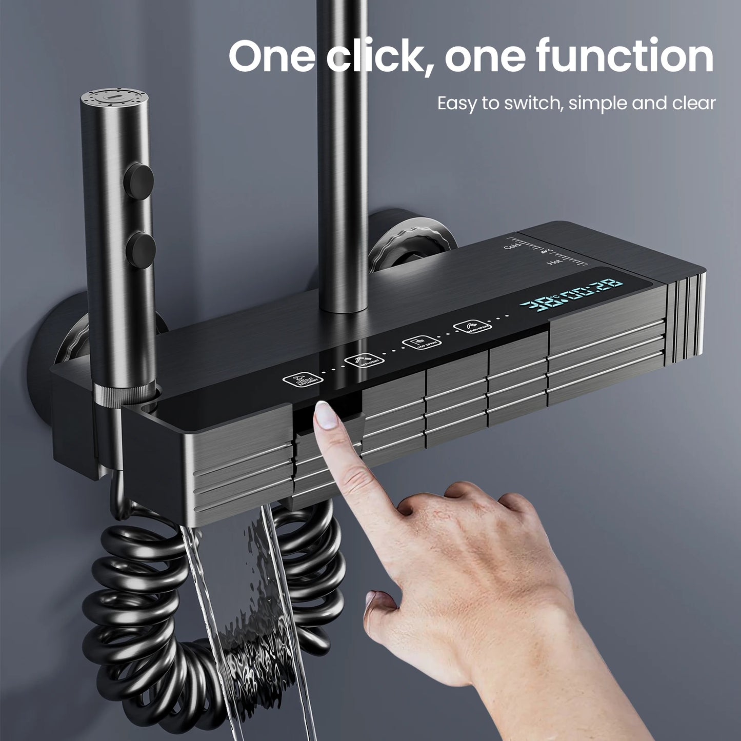 Digital Display Shower Faucet Set Rainfall Bathroom Mixer Tap Grey Bidet Shower System With Ambient Lighting Bathroom Accessorie