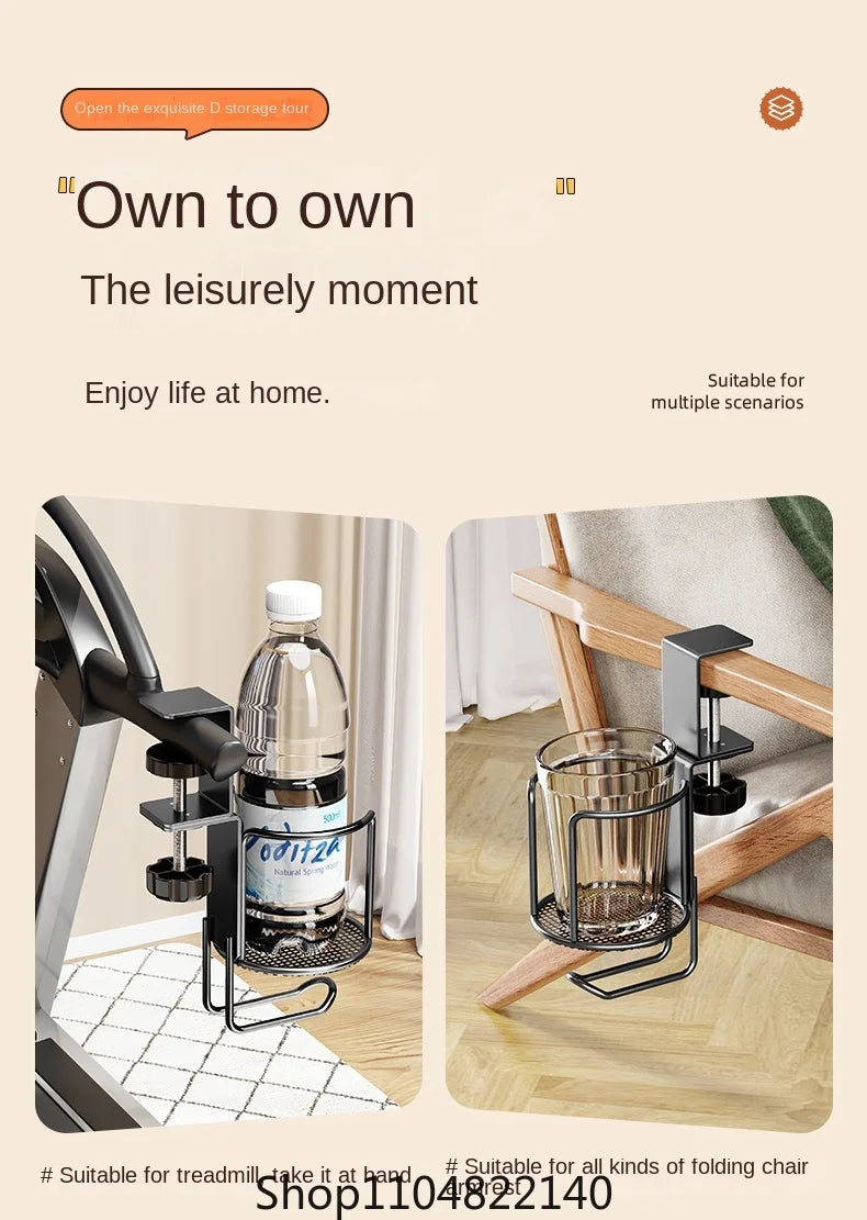 2 in 1 No Drill Desk Cup Holder Adjustable Upgraded Arm Clamp Stand 360 Degree Rotating Table Edge Clamp Anti-Fall Cup Holder
