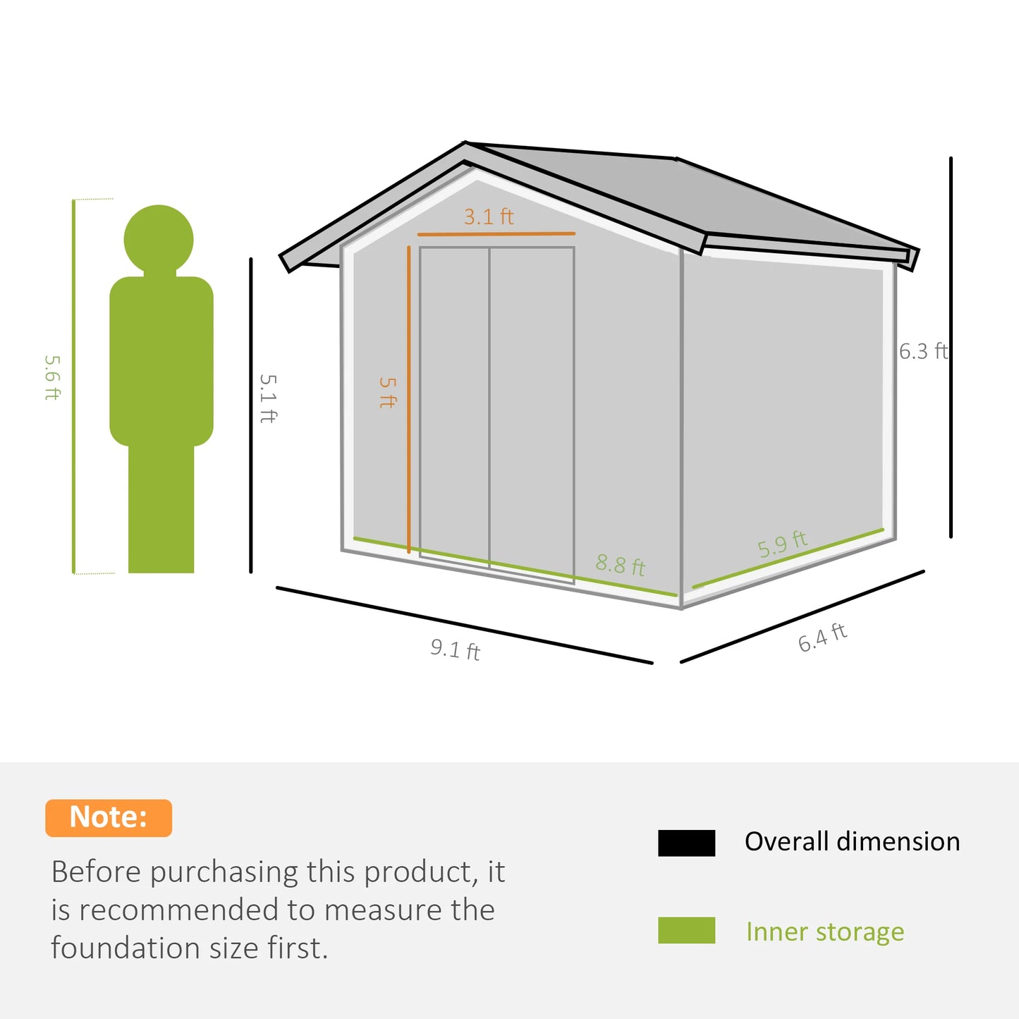 9 X 6ft Garden Shed Storage with Sliding Doors, Metal Tool House, Light Brown