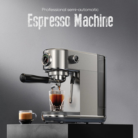 1.3L Coffee Machine Professional Coffee Maker 20 Bar Pressure Stainless Steel Semi Automatic with Digital Display Adjustable