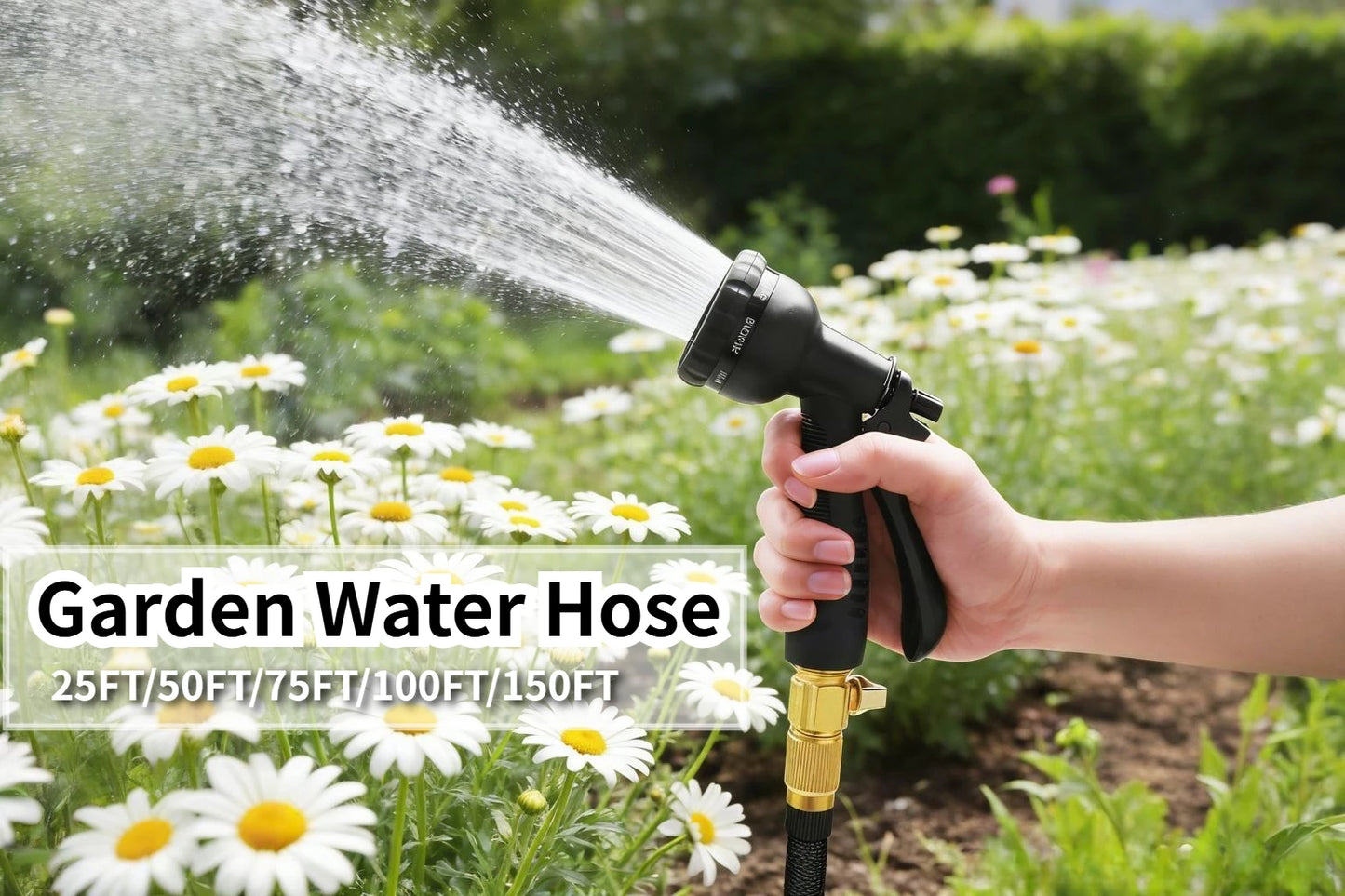 Expandable Garden Hose 25ft–150ft with Nozzle Lightweight, no-kink, durable flexible hose expands when filled, shrinks for easy storage.
Perfect for car washing, garden watering, patio cleaning.