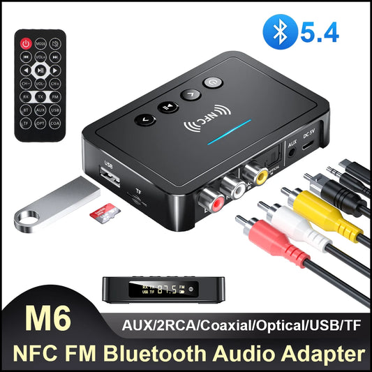 Rechargeable Digital Adapter Bluetooth 5.4 M6 Bluetooth Receiver Transmitter 3.5mm AUX/RCA/USB U Disk/TF Input Remote Controller