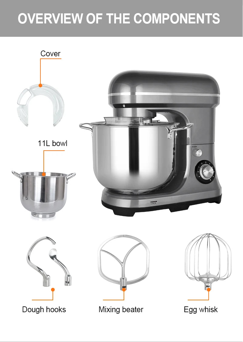 Home Stand Mixer High Power Capacity 2000W 11L Cake Bread Dough Mixer Planetary Electric Home Kitchen Appliance Food Mixer