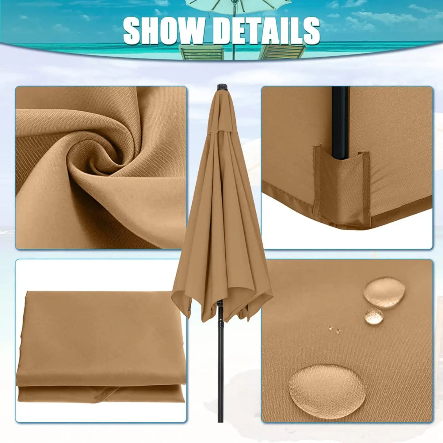 2/2.7/3m UV Protection Parasol Sunshade Umbrella Cover Garden Umbrella Cover Waterproof Beach Canopy Replacement Cover 6/8Ribs