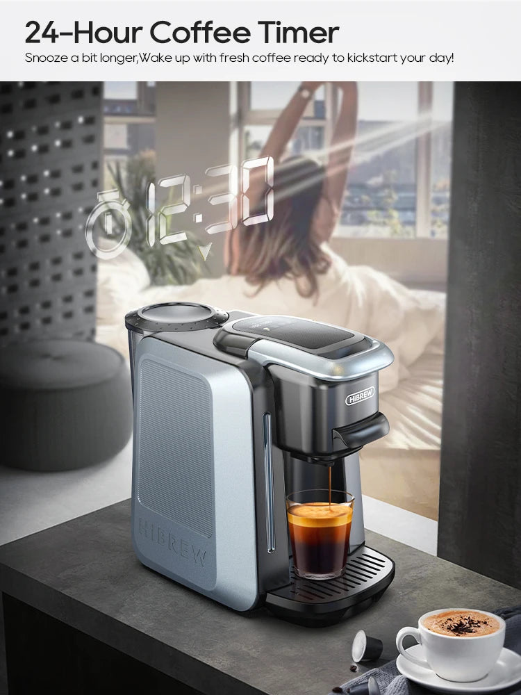 HiBREW 6 in 1 Multiple Capsule Coffee Machine Hot/Cold DG Cappuccino Nes Small Capsule ESE Pod Ground Coffee Cafeteria 20Bar H6