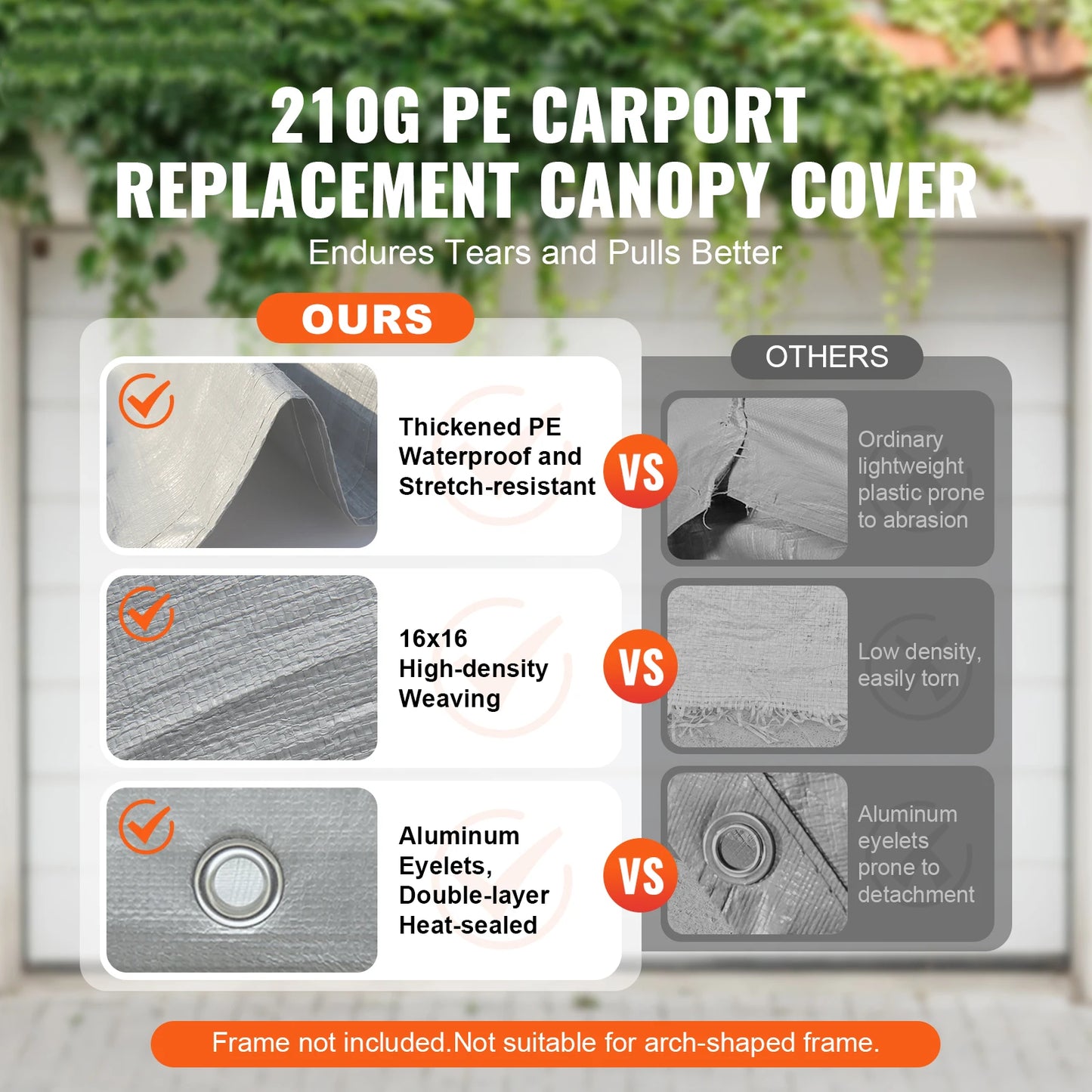SucceBuy Carport Replacement Canopy Cover Garage Top Tent Shelter Tarp Heavy-Duty Waterproof & UV Protected with Ball Bungees