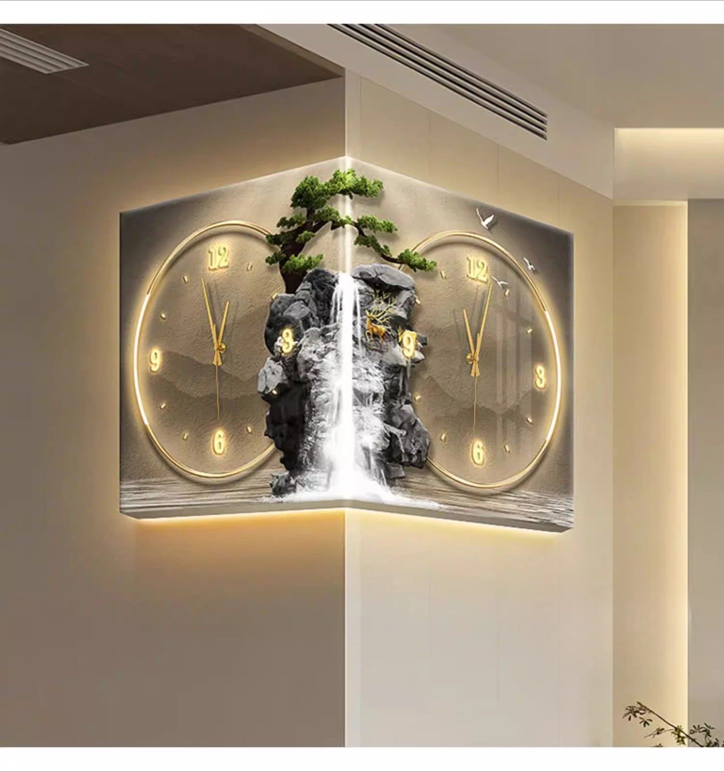 Modern Double Sided Corner Wall Clock Living Room Decoration LED Clock Mural Lamp Restaurant Background Wall Digital Wall Watch