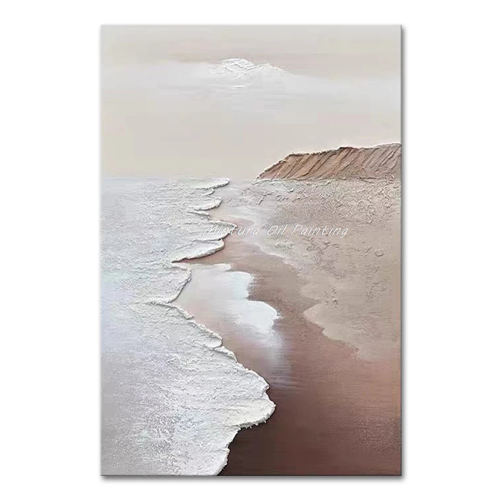 Mintura,Nordic Hand-painted Oil Painting on Canvas,Abstract Seaside Landscape Wall Art Poster,Living Room Office Home Deco Mural