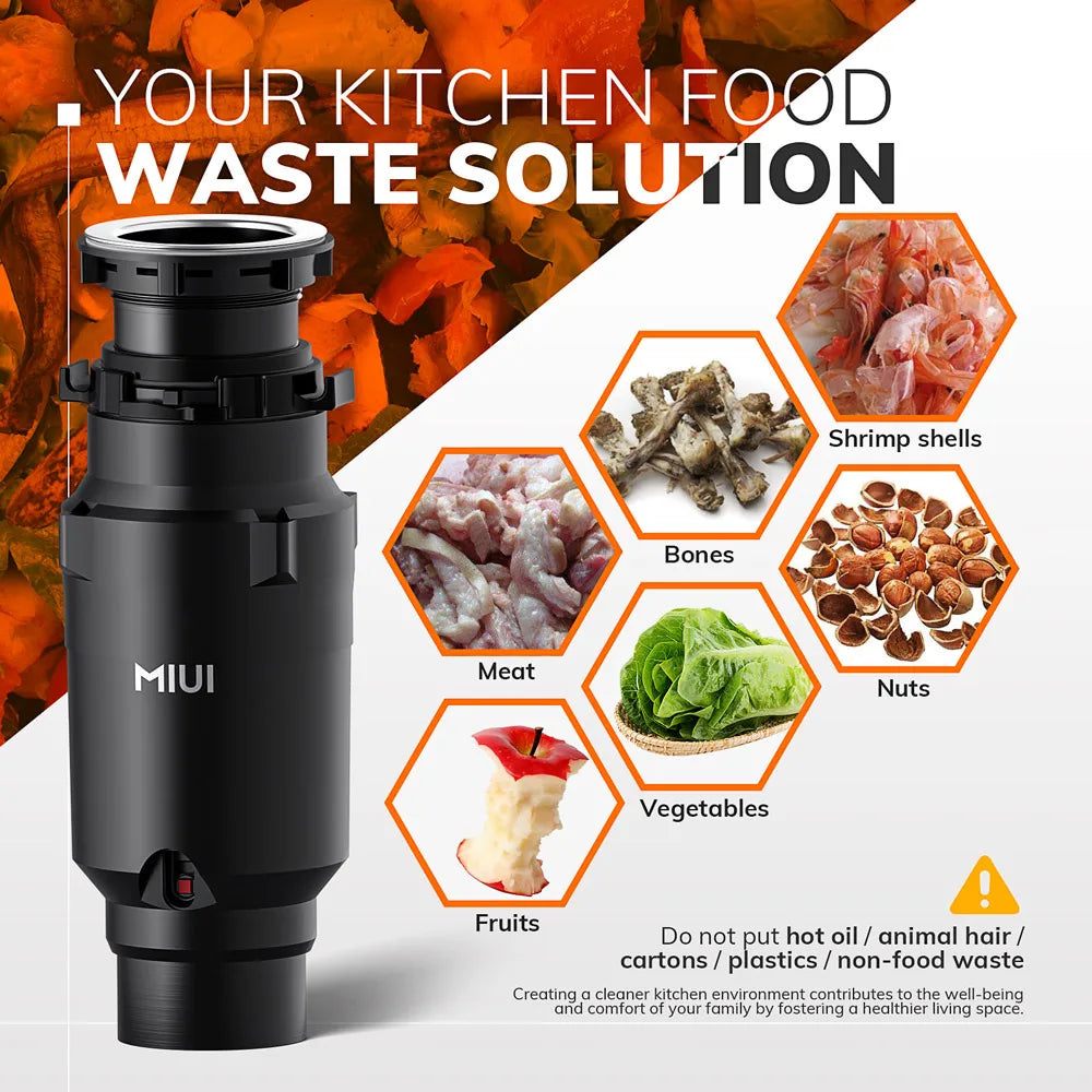 Continuous Feed Garbage Disposal with Sound Reduction,1/2 HP Stainless Steel Food Waste Grinding System,Power Cord Included