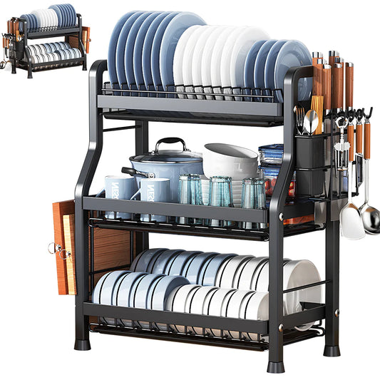 Dish Drying Rack 2/3-Tier Kitchen Dish Rack Drainboard Set Dish Drainer with Utensil Holder Countertop Dinnerware Storage