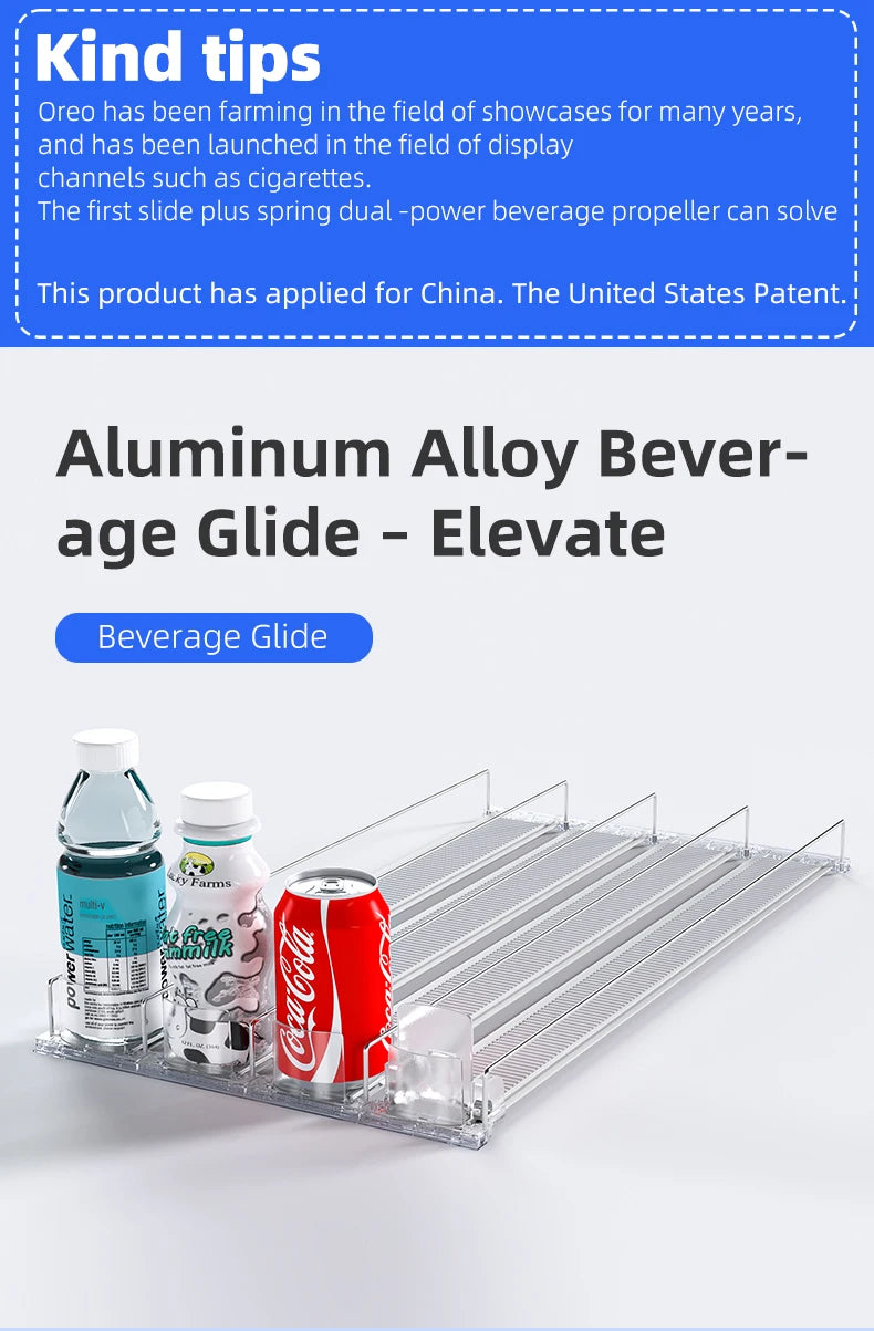 Beverage Spring Pusher Glide for Fridge Automatic Drink Propeller Bottle Rack Cans Organizer Refrigerator Drink Dispenser Shelf