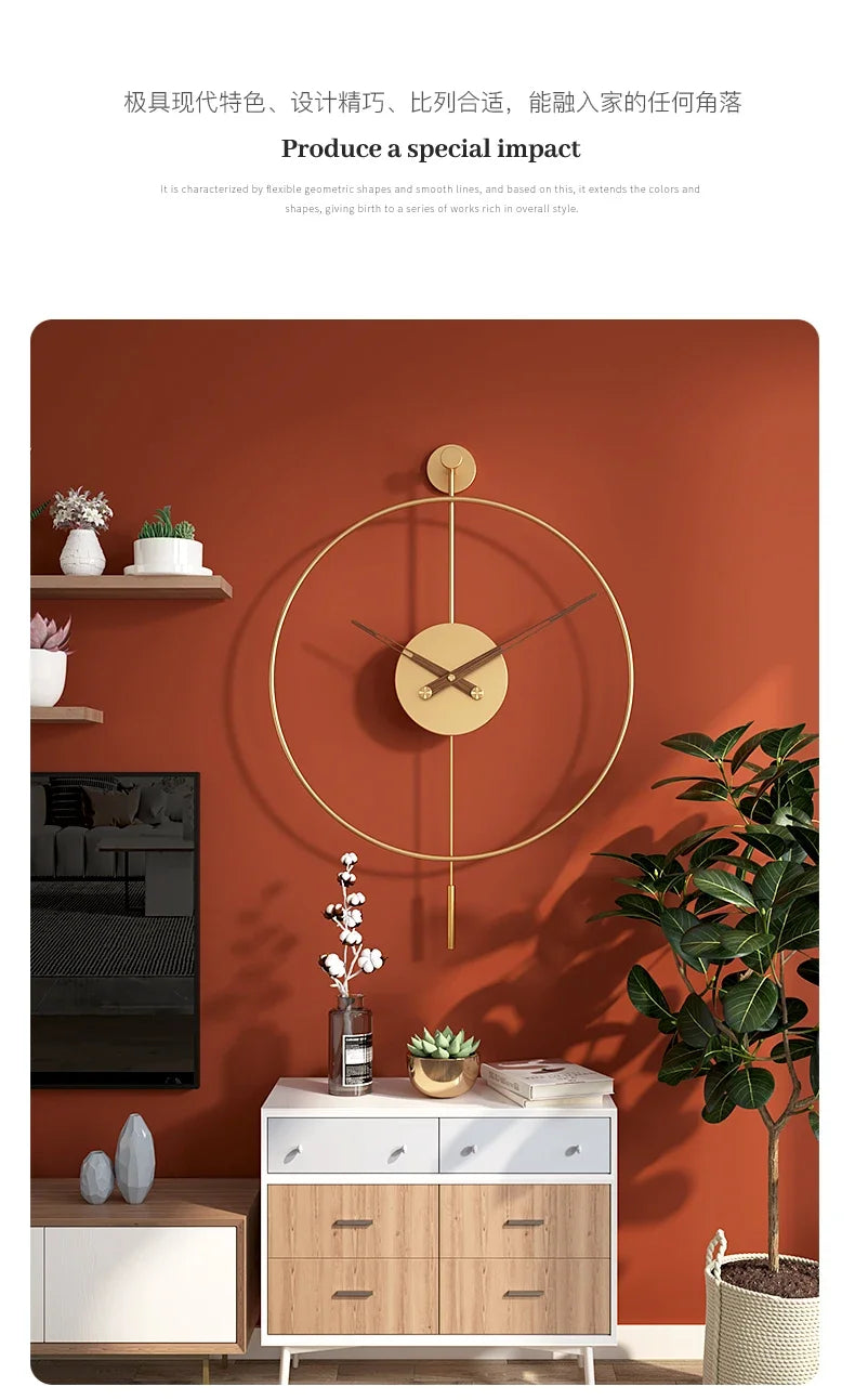 Spanish Minimalist Metal Wall Clock No Drill Installation Modern Industrial Style Large Silent Quartz Clock for Living Room