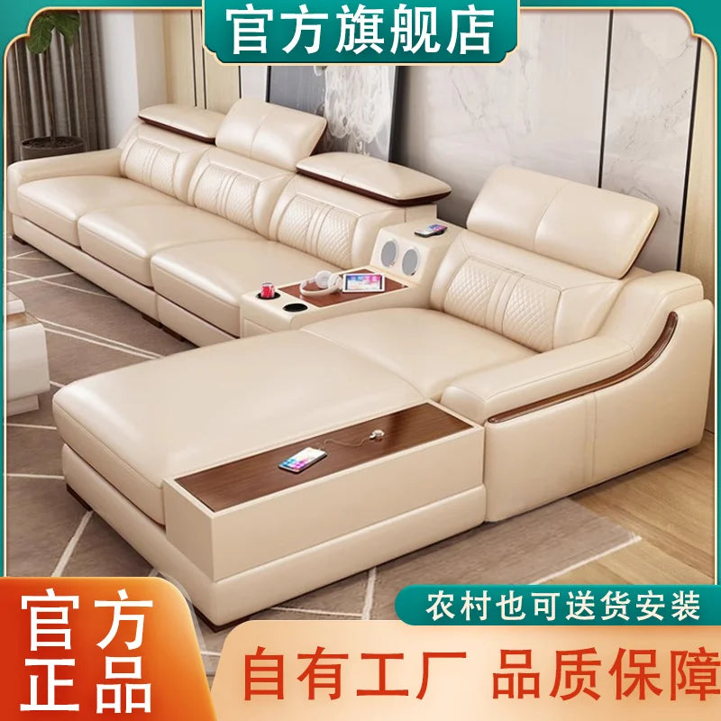 custom. [Official Genuine] Fulansige Leather Sofa Light Luxury Solid Wood Simple Small Yellow Cowhide Corner Small Apartment Cha