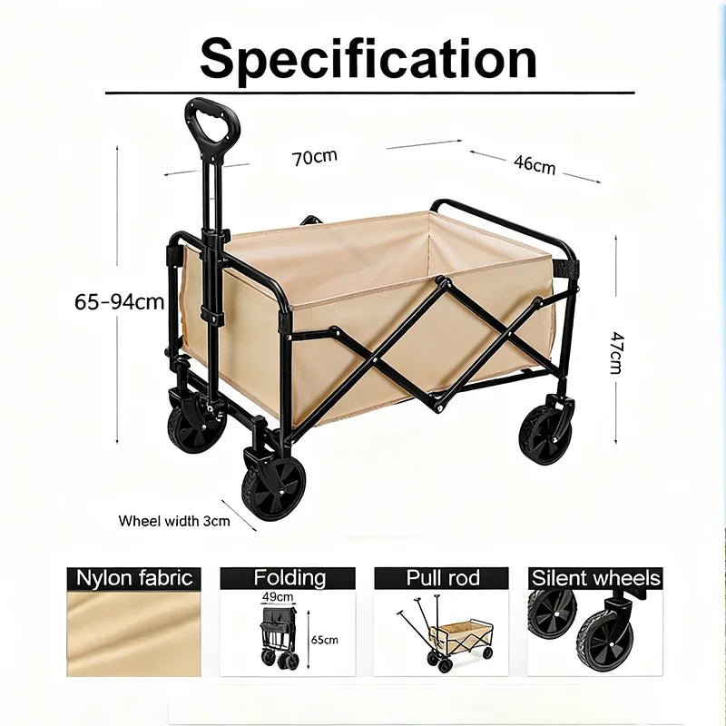 Foldable Garden Trolley Handcart Cart Tool Transport With 4 Wheels For Camping Beach Garden Shopping Outputs Load 80-150 kg Size