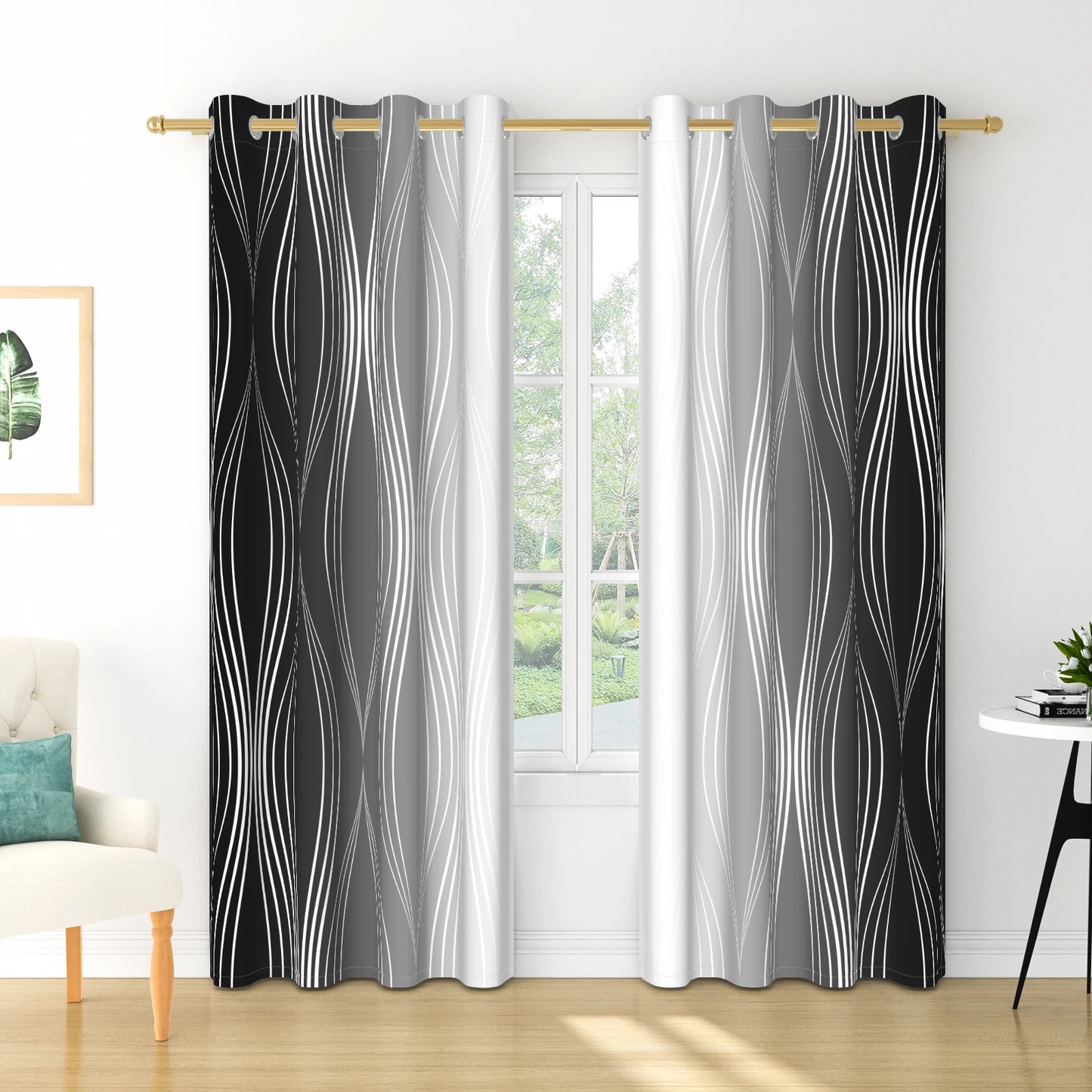 2pieces Modern Gradient Curtains Color Wave Design Color Gradient Polyester the Suitable Minimalist Bedroom Living Room Curtains