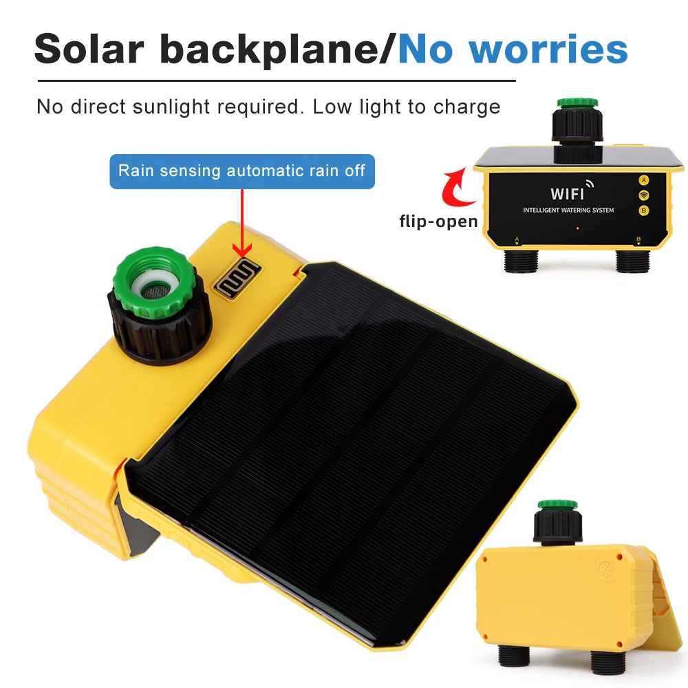WIFI Solar Irrigation Timing Controller Smart Automatic Irrigation System for Garden Tap Valve Controller with Rain Sensor