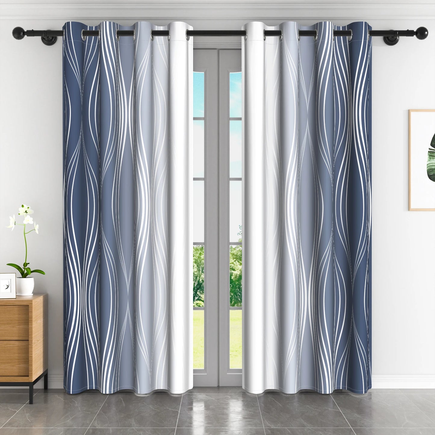 2pieces Modern Gradient Curtains Color Wave Design Color Gradient Polyester the Suitable Minimalist Bedroom Living Room Curtains