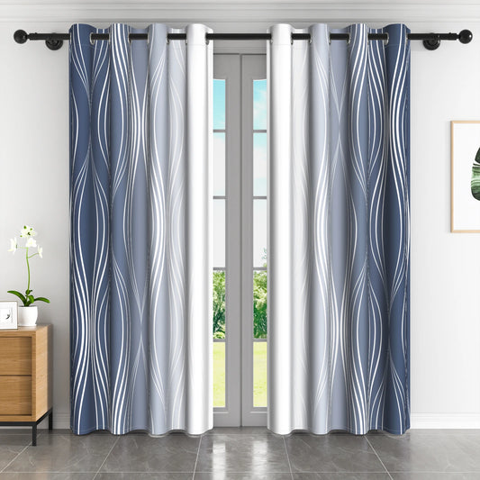 2pieces Modern Gradient Curtains Color Wave Design Color Gradient Polyester the Suitable Minimalist Bedroom Living Room Curtains