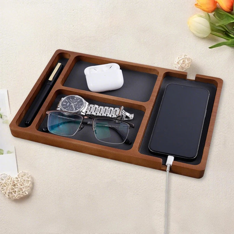 Wooden Desktop Storage Organizer Box With Compartments Home Office Glasses Mobile Phone Earphones Sundries Storage Box