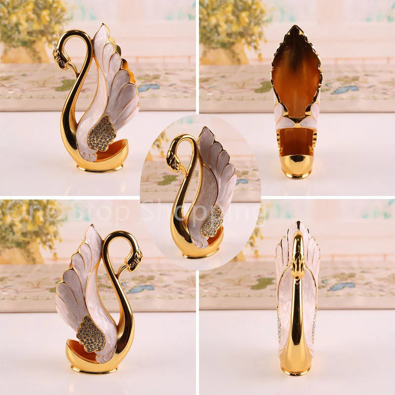 Creative Dinnerware Set Swan Base Holder Decorative Stainless Steel with 6 Spoons for Coffee Fruit Dessert Stirring Mixing