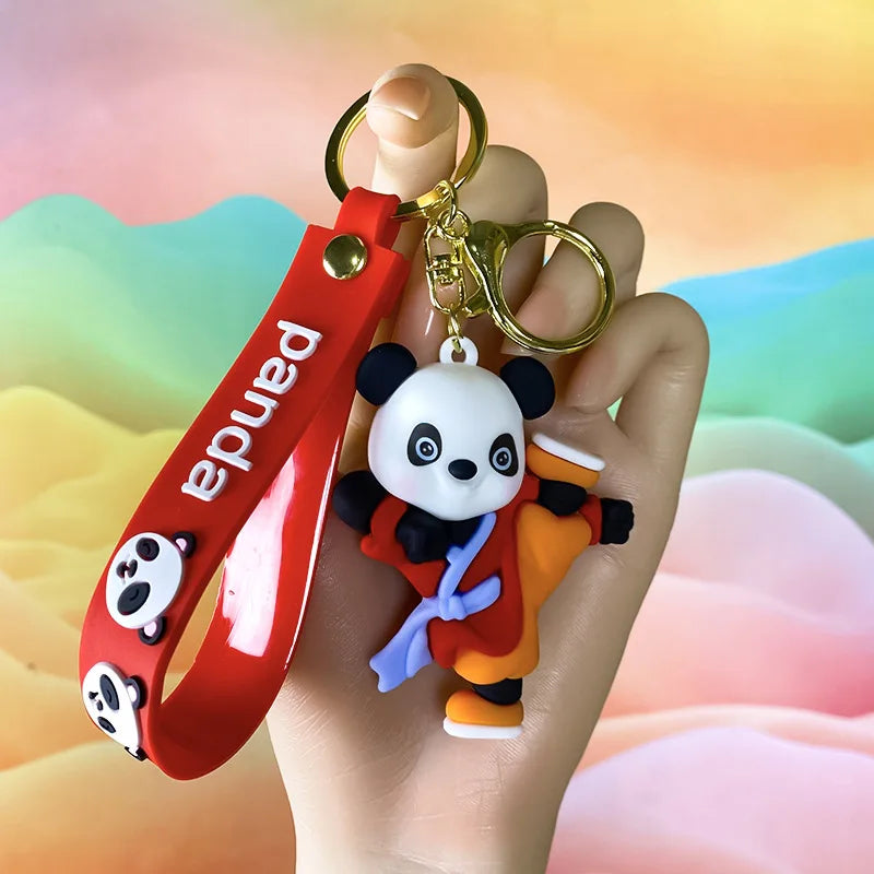 3D Rubber PVC Cartoon Panada Keyring Backpack Accessories Pendant Keychain Factory Customized Cartoon Soft Rubber Keychain