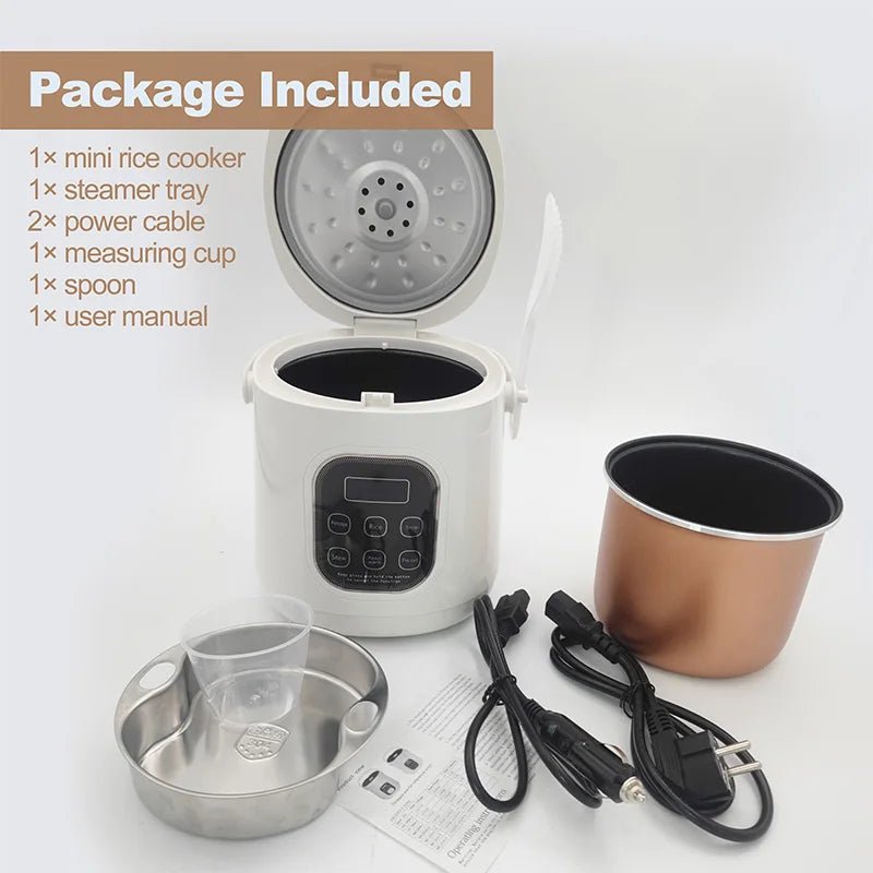 Car rice cooker 12v 24V 220V car home dual use self-driving portable rice cooker 24v truck smart rice cooker lunch box