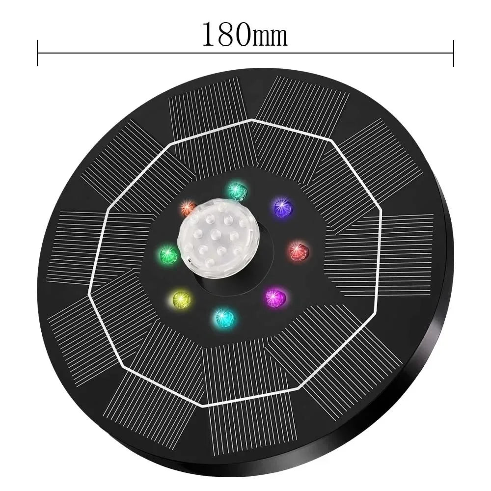 5.5W Solar Fountain Pump Built-in 5000mAh Battery, Solar Powered Water Fountain Pump with LED Lights for Pond, Garden