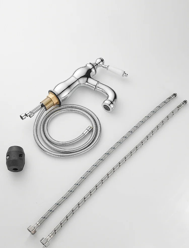 Gold Bathroom Ceramic handle Basin Faucets Pull Out Mixers Sink Faucet Washbasin Taps Water Tap Tapware Crane Brass Material