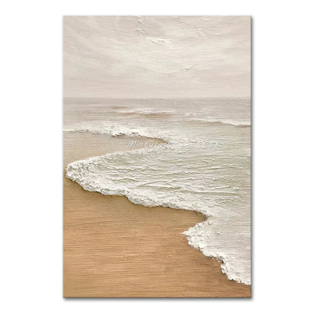 Mintura,Nordic Hand-painted Oil Painting on Canvas,Abstract Seaside Landscape Wall Art Poster,Living Room Office Home Deco Mural