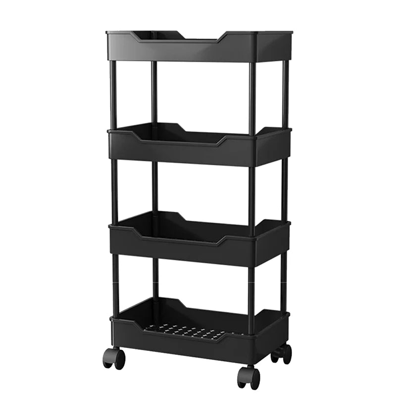 [UK Stock] Multi-Layer Trolley Rack Kitchen Floor Bedroom Organizer Cart Wheeled Bathroom Storage Rack Shelves Kitchen
