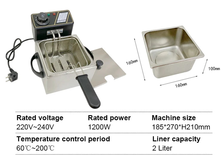 Household 2L Multifunction Electric Deep Oil Fryer Stainless Steel Grill Oven Chicken French Fries Oil Frying Machine Hot Pot