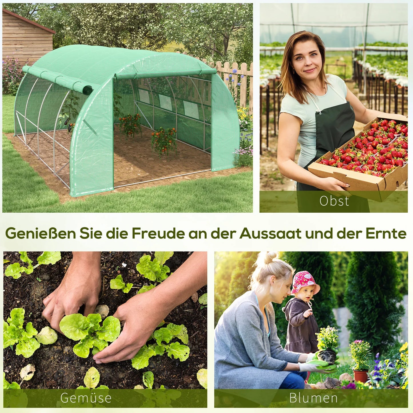 Outsunny Foils greenhouse Polytunnel 3.97x3x2 m Covers Rollable Green