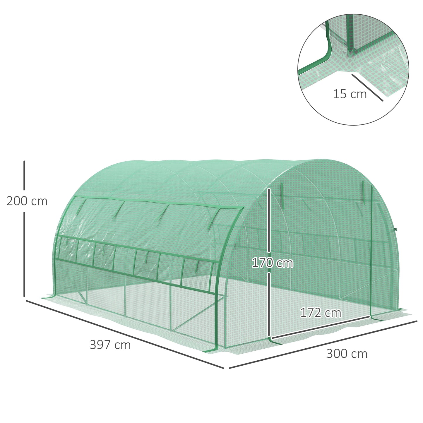 Outsunny Foils greenhouse Polytunnel 3.97x3x2 m Covers Rollable Green