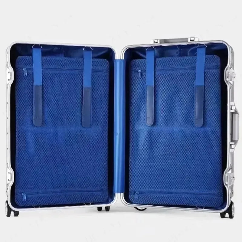 Aluminum-Magnesium Alloy Suitcase, High-Quality Rolling Luggage Available in 20”, 24”, 26”, and 29” sizes. Durable trolley luggage perfect for travel, carry-on, and cabin use.