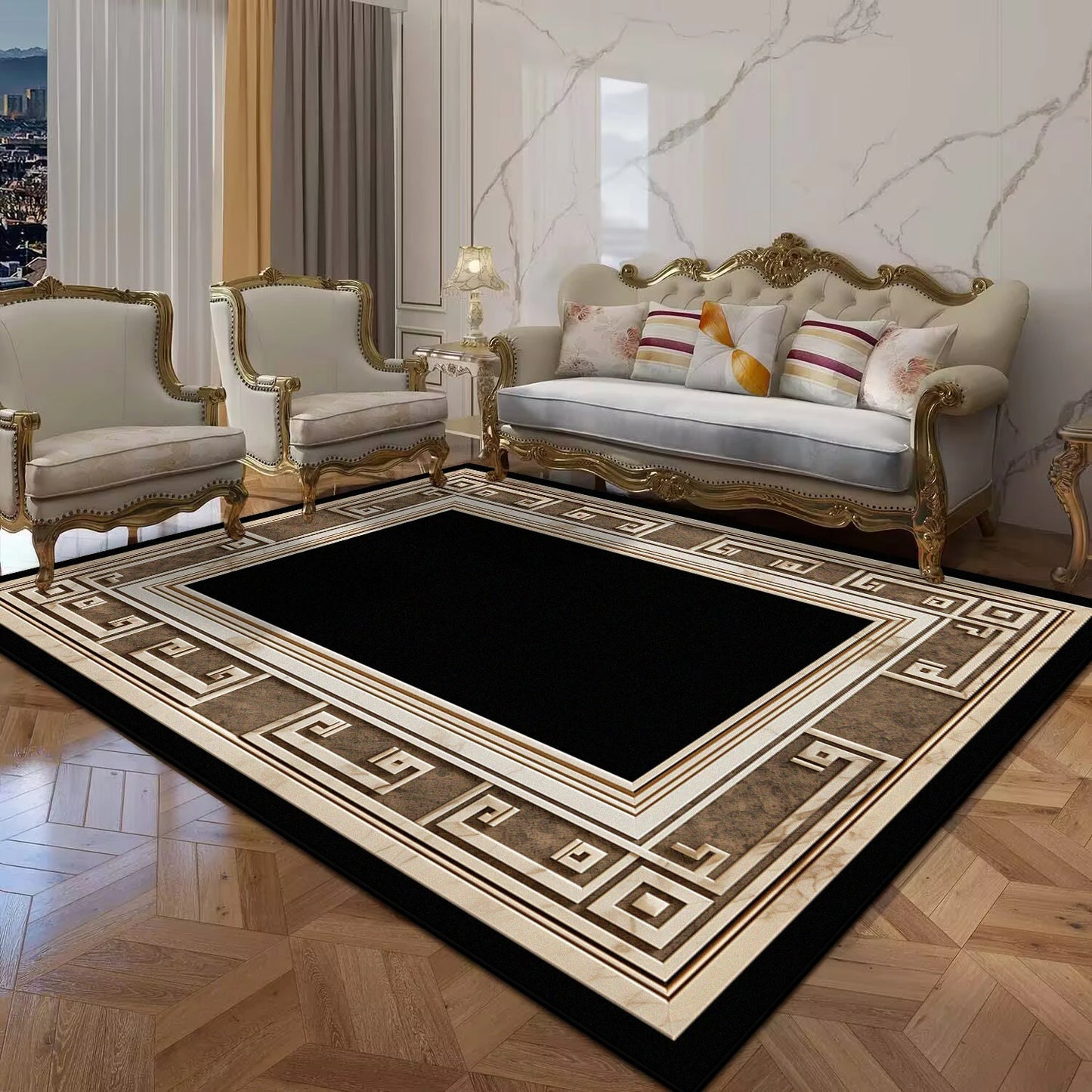 Black Gold Marble Luxury Carpet for Living Room Decorations Sofa Table Large Area Rugs Balcony Long Floor Mat Anti-slip Doormat