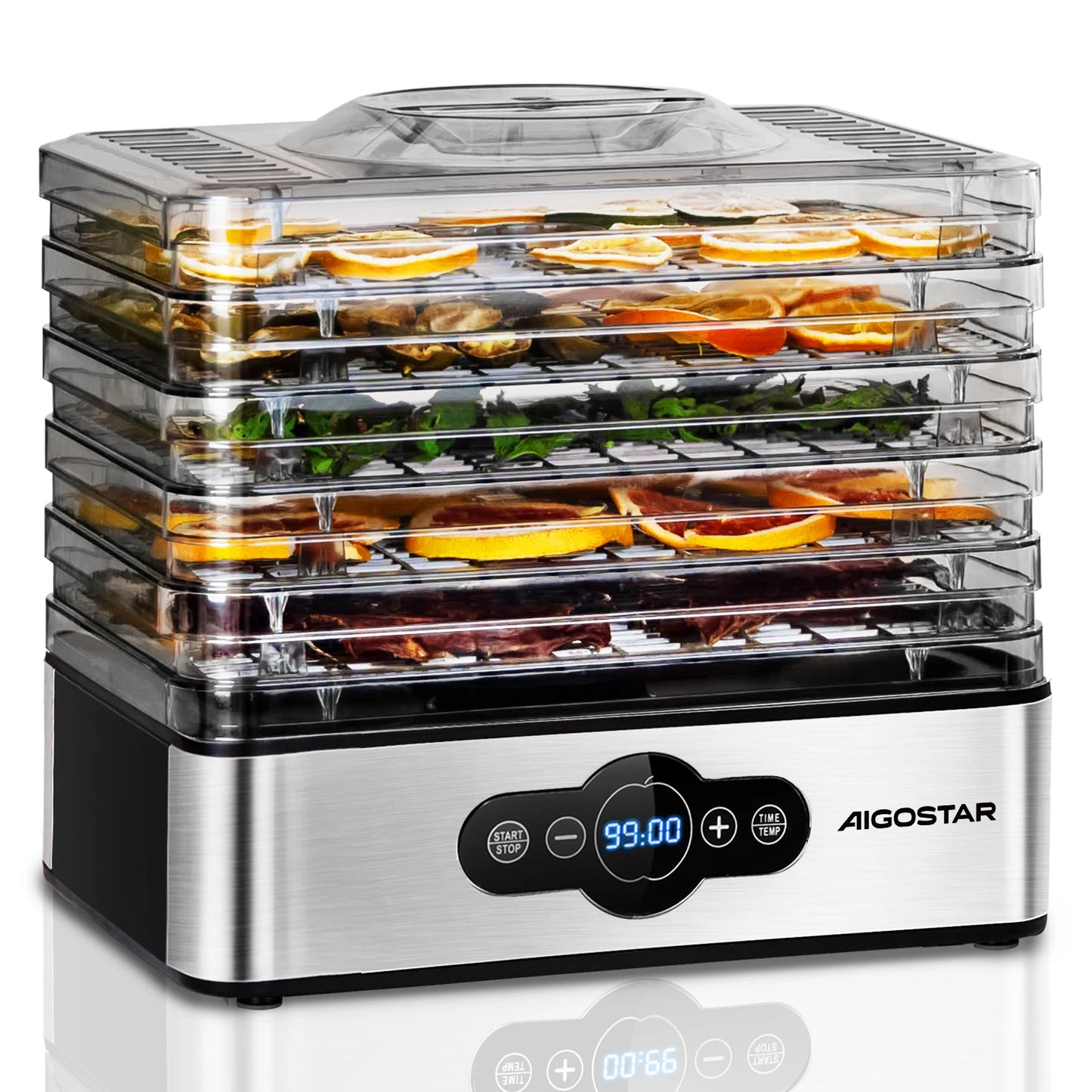 Aigostar Crispy Food Dryer, 240W, 5 Trays, Automatic Drying, Great for Fruits, Meat, Vegetables etc Digital Controls, Manual Tim