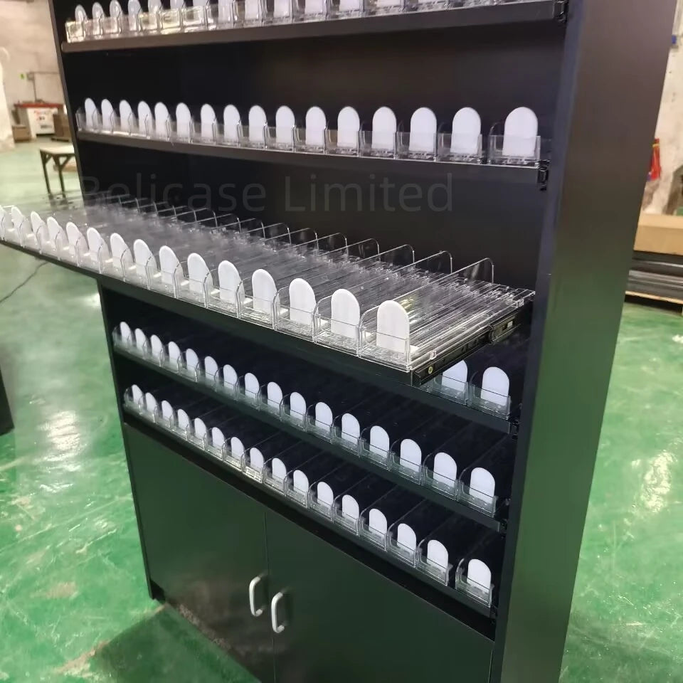 custom，Smoke Shop Fittings Cigarettes Shelves Tobacco Display Stand with Storage Cabinet Led Lighting Tobacco Store Ra