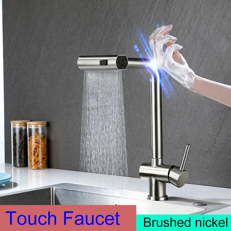 White Touch Kitchen Sink Faucets Hot Cold Pull Out Kitchen Sink Mixer Tap 304 Stainless Steel Sensor Touch on Kitchen Faucet