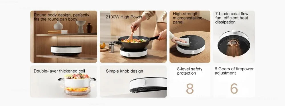 Xiaomi Mijia Induction Cooktop N1,6 Gear Fire Adjustment,8 Safety Protection,Kitchen Electric Induction Cookers,2100W Power,220V