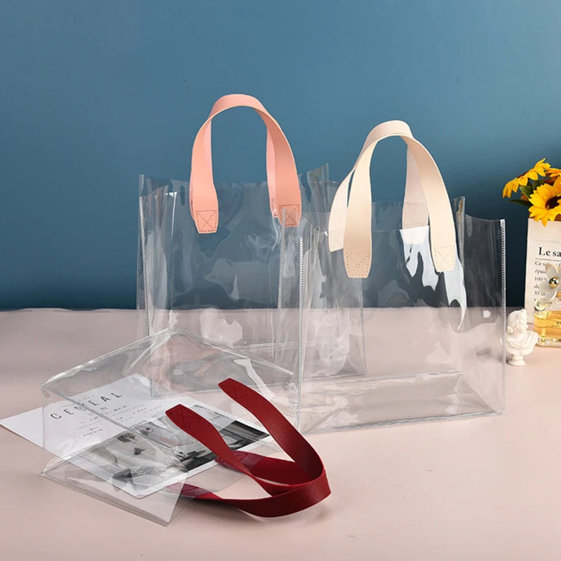 Transparent Casual Handbag Durable PVC Tote Bag Portable Outdoor Storage Bag Waterproof Shopping Tote Gift Tote Packaging